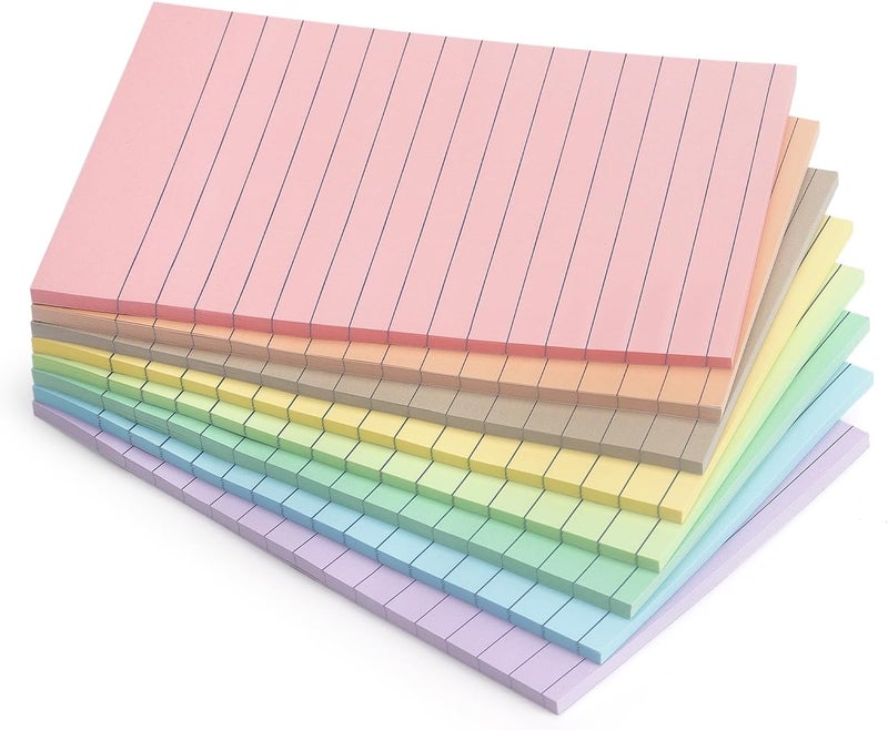 Eastern Wolf 4x6 Inch Lined Sticky Notes, 8 Pack, Light Colors, Premium Self-Adhesive Notepads, Large Sticky Pads for Office, School & Home Use, Easy to Use, Reusable & Removable - Image 1